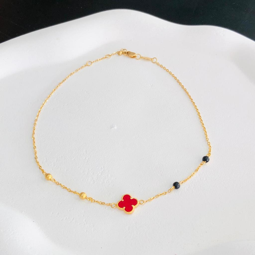 gelang kaki emas fashion clover merah 375/8k