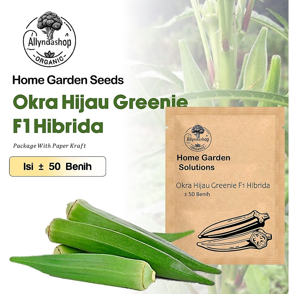50 Biji - Bibit Benih Sayuran Okra Hijau Greenie F1 Hibrida