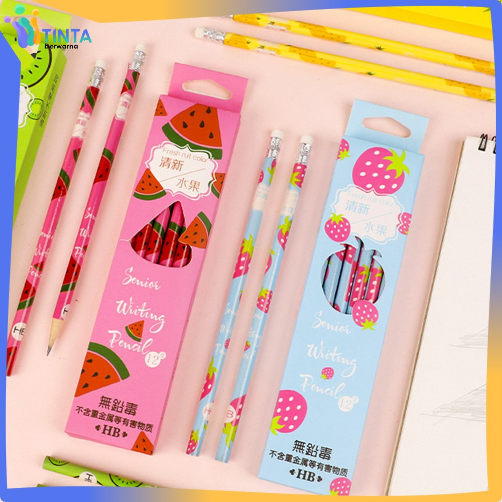 

Pensil 12pcs Alat Tulis Sekolah Pencil Fruits With Eraser Pensil Kayu Set 12IN1 Motif Buah Dengan Penghapus Praktis Tinta Berwarna A49