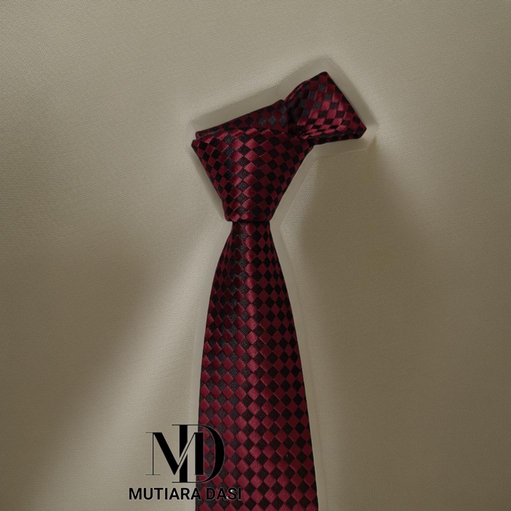 Dasi Pria Dasi Ikat Manual Dasi Motif Kotak Kotak Ukuran 7 Cm Burgundy