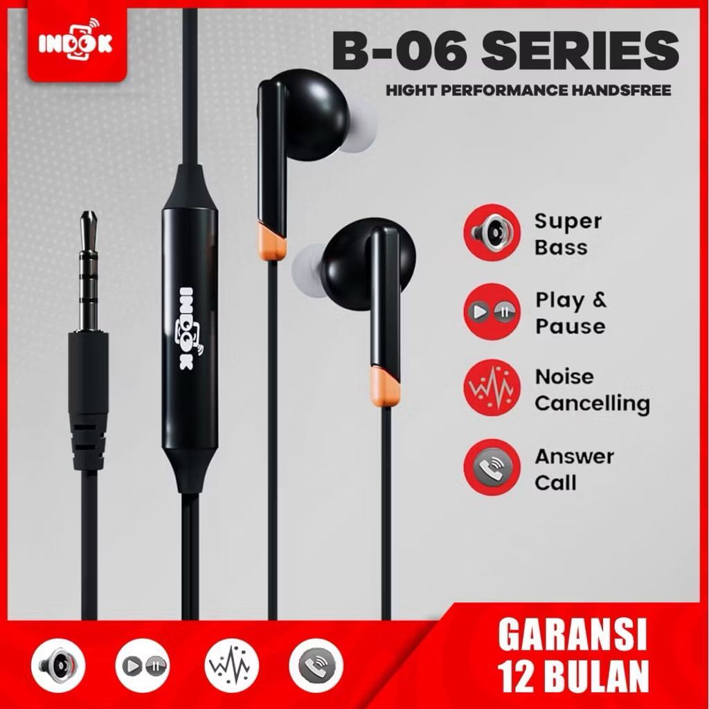 HEADSET INDOK B-06 SUPER BASS EARPHONE WITH MICROPHONE / KUALITAS BAIK