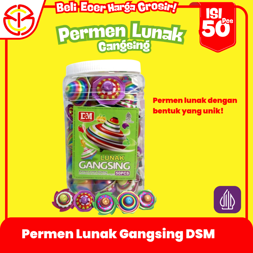 

DSM Permen Lunak Gangsing 1 Toples Isi 50pcs Aneka Rasa Buah Manis Kenyal Snack Anak Murah Viral