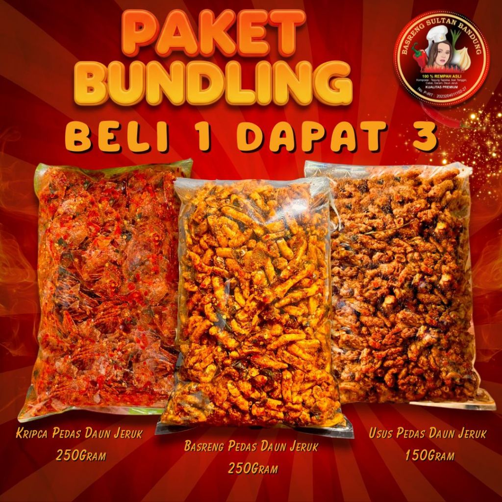 

BUNDLING 3 ( KRIPCA 250GR + BASRENG PEDAS 250GR + USUS PEDAS 150GR )