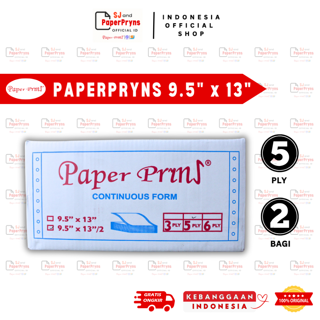 

PAPERPRYNS Kertas Continuous Form 9,5" × 13/2" - BAGI 2 (5 PLY) NCR Sheets