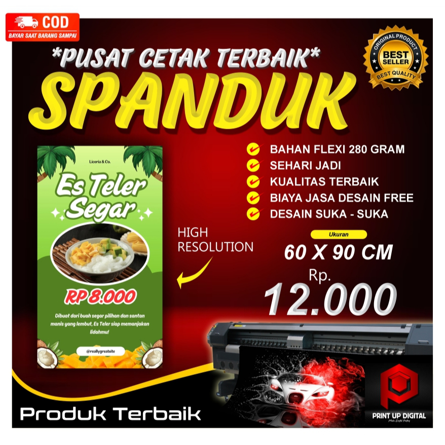 CETAK SPANDUK BANNER ES TELE SEHARI JADI / SPANDUK MINUMAN / SPANDUK MAKANAN / SPANDUK CUSTOM / SPAN