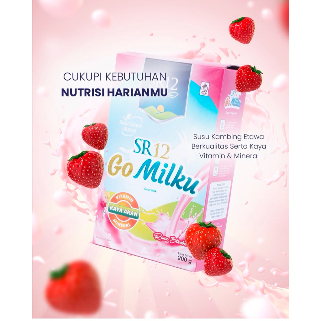 

Go Milku SR12 Susu Kambing Etawa Bubuk STRAWBERRY Premium Halal [200 gr] [600 gr] [1000 gr] Aman Bumil Dan Busui