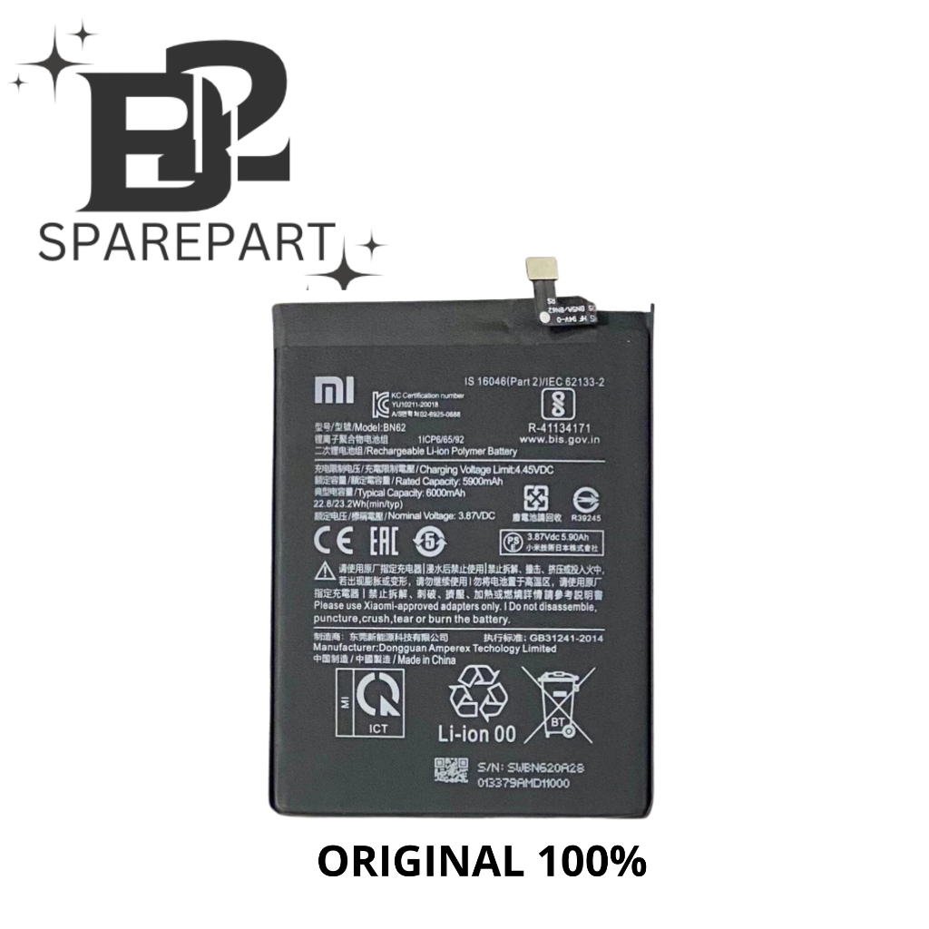 Baterai BN62 pocco M3 redmi 9t original normal copotan asli