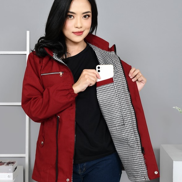 Jaket Parka Wanita Jumbo Bolak Balik Korean Style Bahan Baby Kanvas Premium Size M L XL XXL 3XL 4XL
