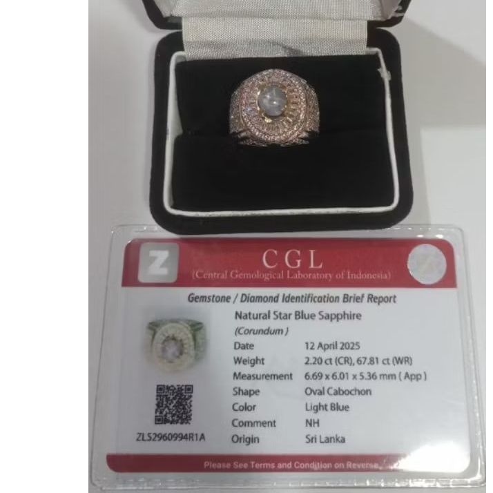 Batu Cincin Natural Blue Star Sapphire Ceylon