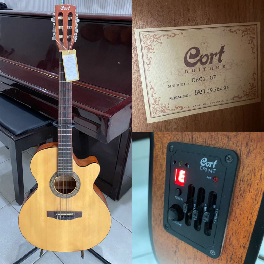 Gitar Klasik Elektrik Seken Cort CEC1 OP Original Nylon Senar Murah untuk Pemula & Latihan