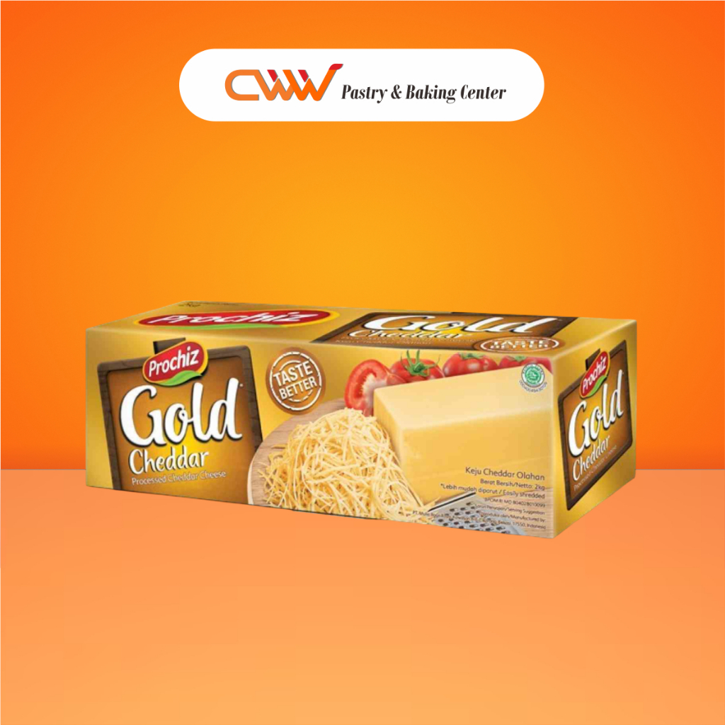 

Prochiz Gold Keju Cheddar 2kg Cheese Block Balok Parut Topping Kue Cake Roti Brownies Bolu Donat