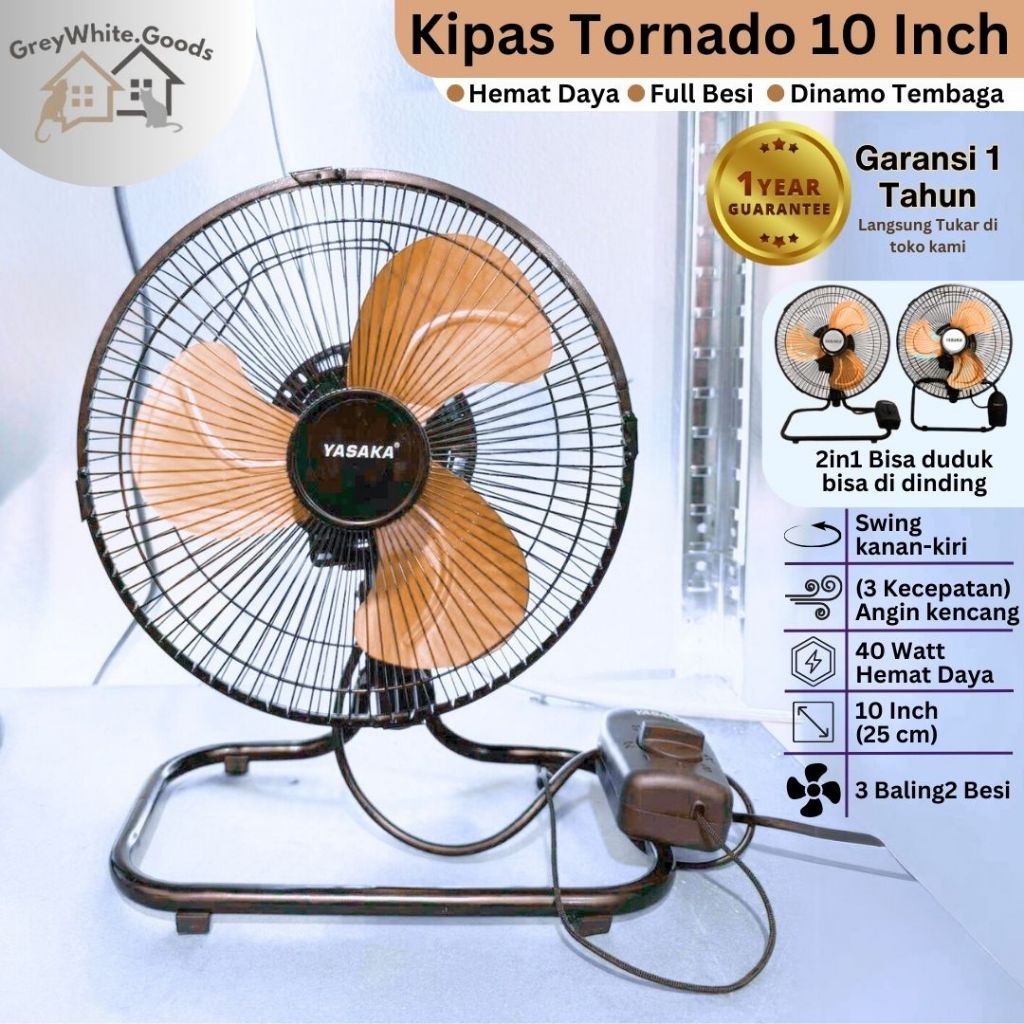 COD Kipas Angin Besi 2in1 Garansi Duduk Dinding Tornado 10 Inch Hemat Daya Angin Kencang
