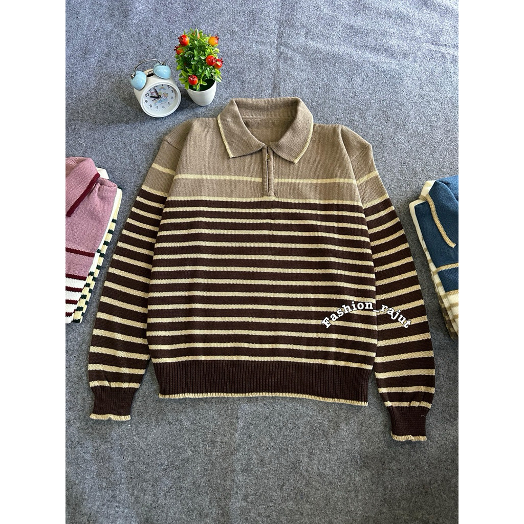 Sandriana Sweater Rajut Wanita Motif Garis-garis
