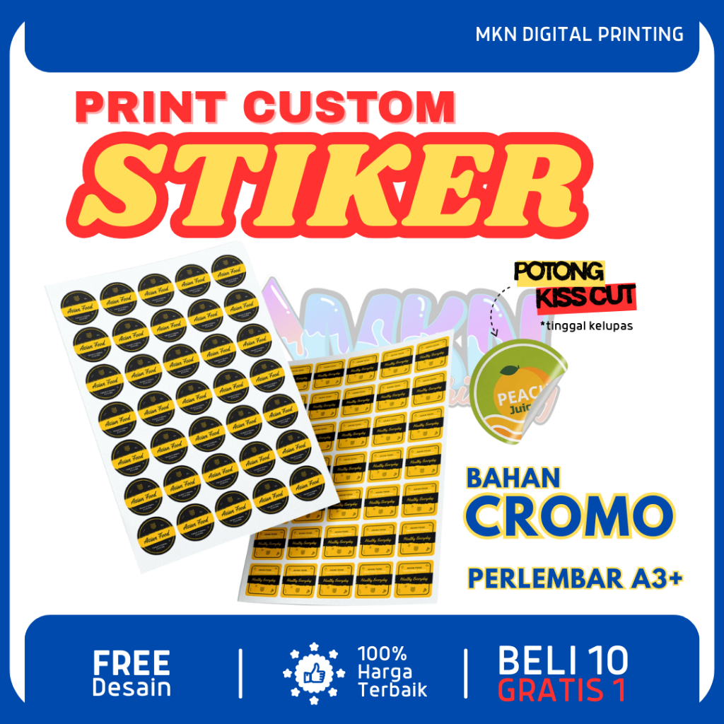 

Print & Cut Sticker Chromo A3+, Cetak Kiss Cut Stiker Label Cromo Murah