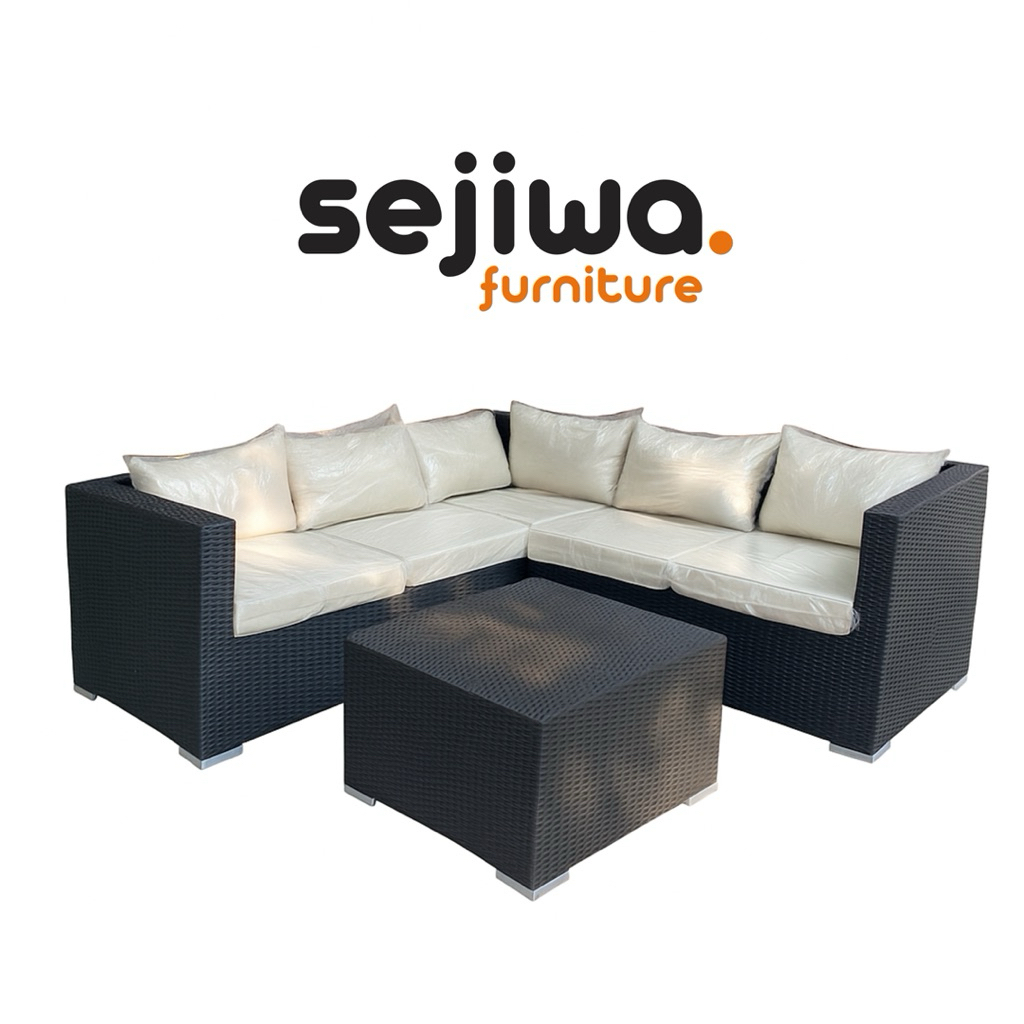 Set Sofa Tamu Outdoor Rotan Sintetis / Sofa Sudut Rotan Sintetis Premium