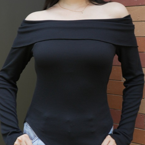 T-Shirt Off Shoulder Long Sleeve Asymmetrical 1798 (S/M/L)