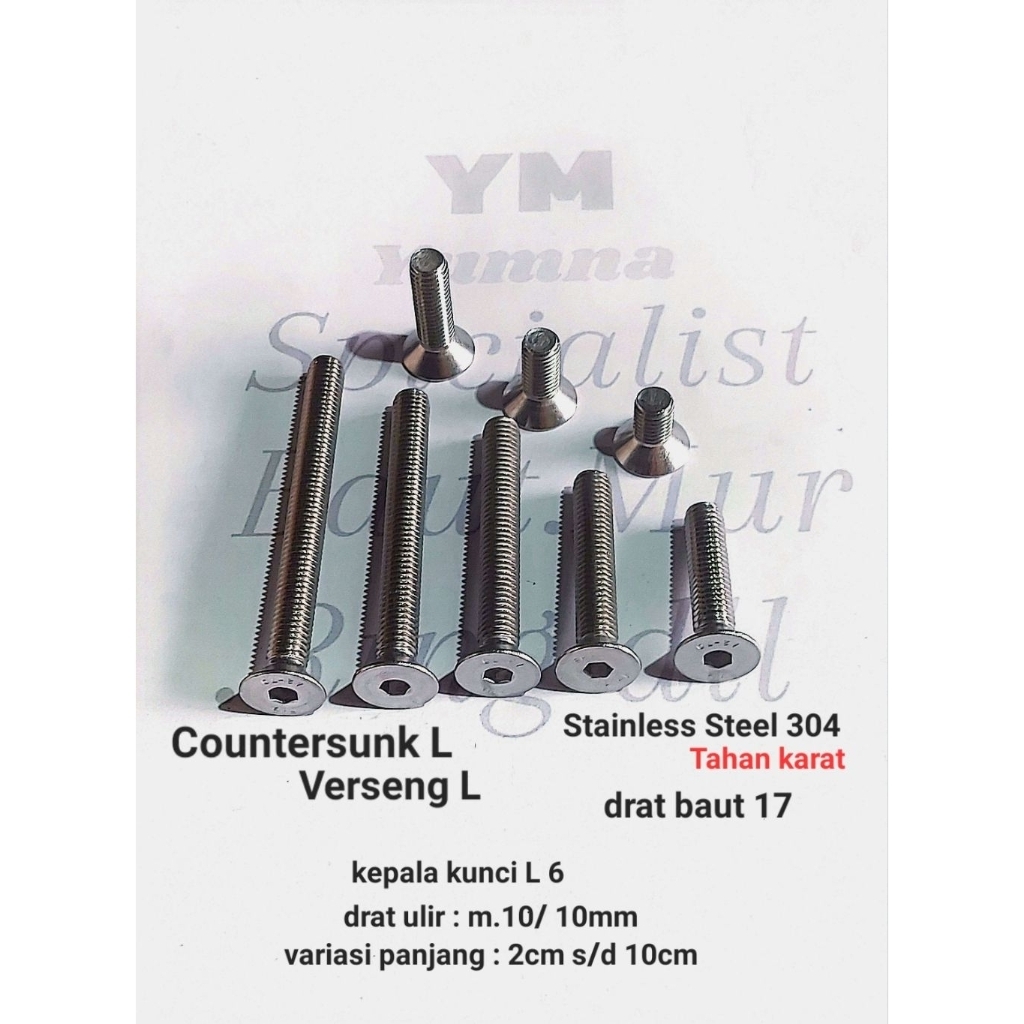 BAUT VERSENG L / DRAT BAUT 17 / M.10 ( panjang 2cm s/d 10cm ) P.1,50 Stainless 304