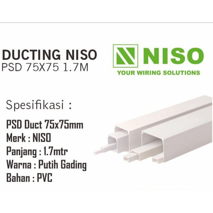 NISO Kabel Duct 75x75 1.7M Ducting Kabel 7.5cm PVC Putih