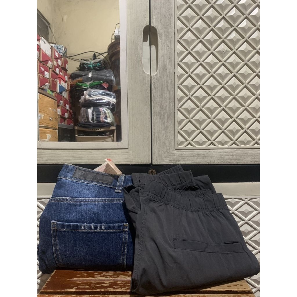 ORIGINAL JOGGER PANTS H&M DENIM JEANS STRADIVARIUS CELANA PENDEK CARGO PARASUTE SLIM FIT