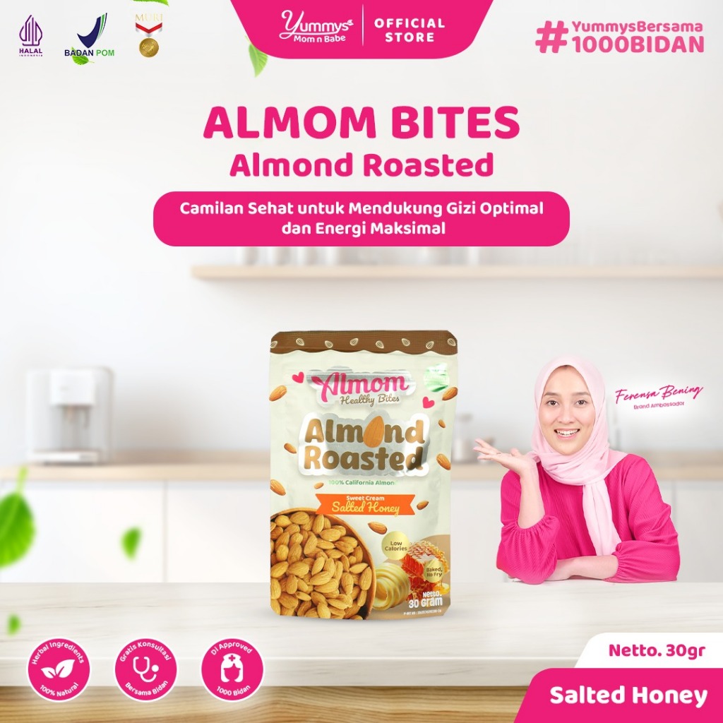 

Almom Roasted Salted Honey - Kacang Almond Panggang 30gr | Camilan Sehat Rendah Kalori - Non MSG