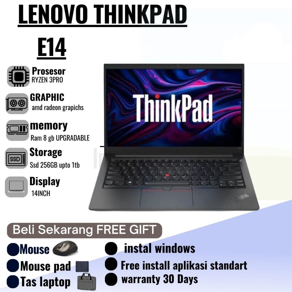 LAPTOP LENOVO THINKPAD E14 RYZEN 3PRO , RYZEN 5 LAPTOP COCOK BUAT ANAK KULIAH/KERJA