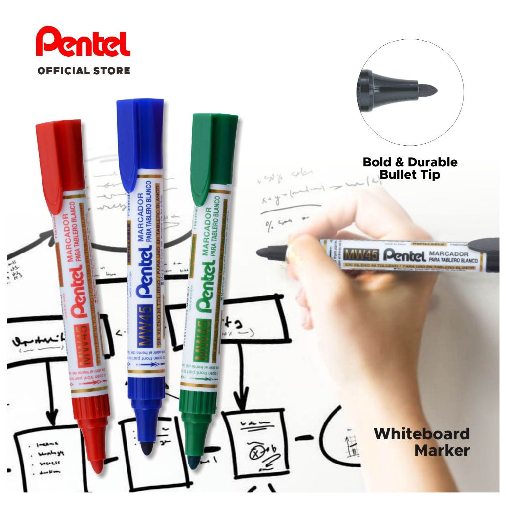 

Spidol Papan Tulis Pentel Clip MW45 –Whiteboard Marker Ringan & Praktis, Mudah Dihapus, Bisa Refill