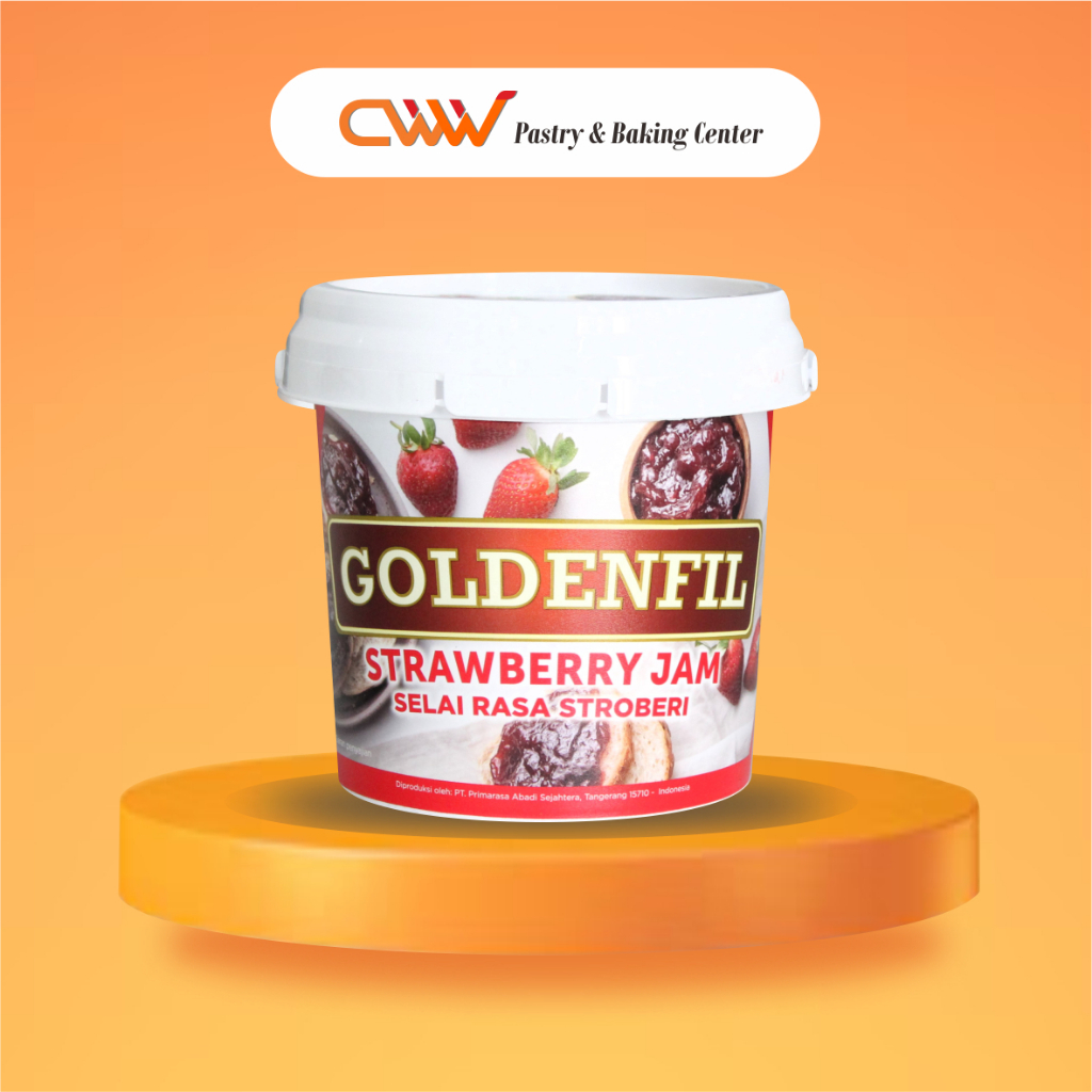 

Goldenfil Strawberry Jam 1kg Selai Stroberi Kasar Topping Filling Olesan Buah Kue Lapis Bolu Roti