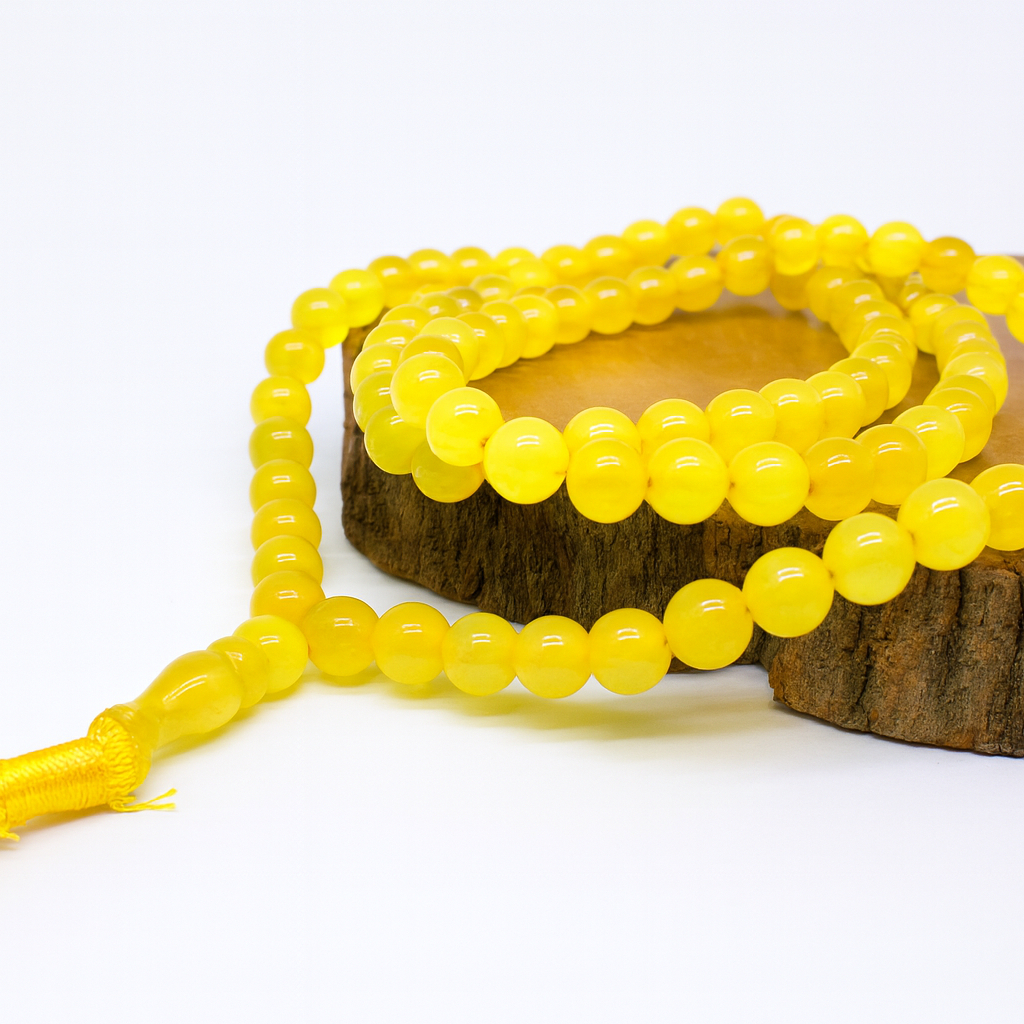 TASBIH BATU GIOK KUNING 8MM 99 BUTIR / TASBIH BATU GIOK KUNING