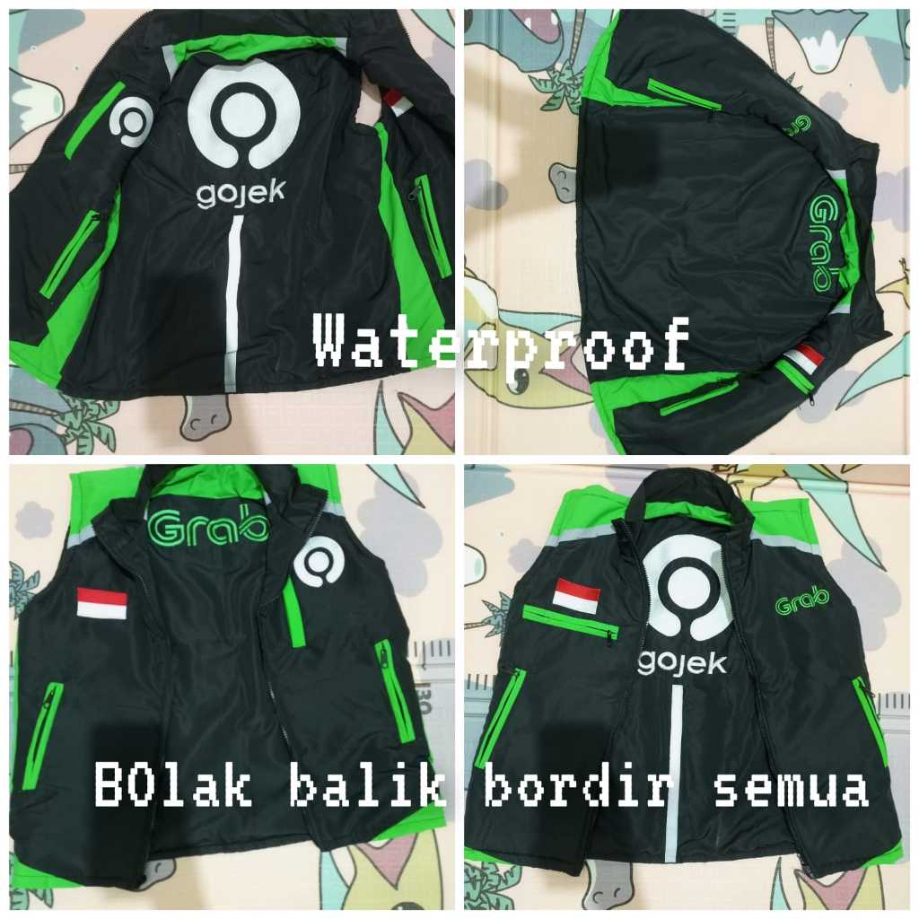 ROMPI HITAM GOJEK BOLAK BALIK GRAB HITAM WATERPROOF READY SIZE JUMBO 8XL