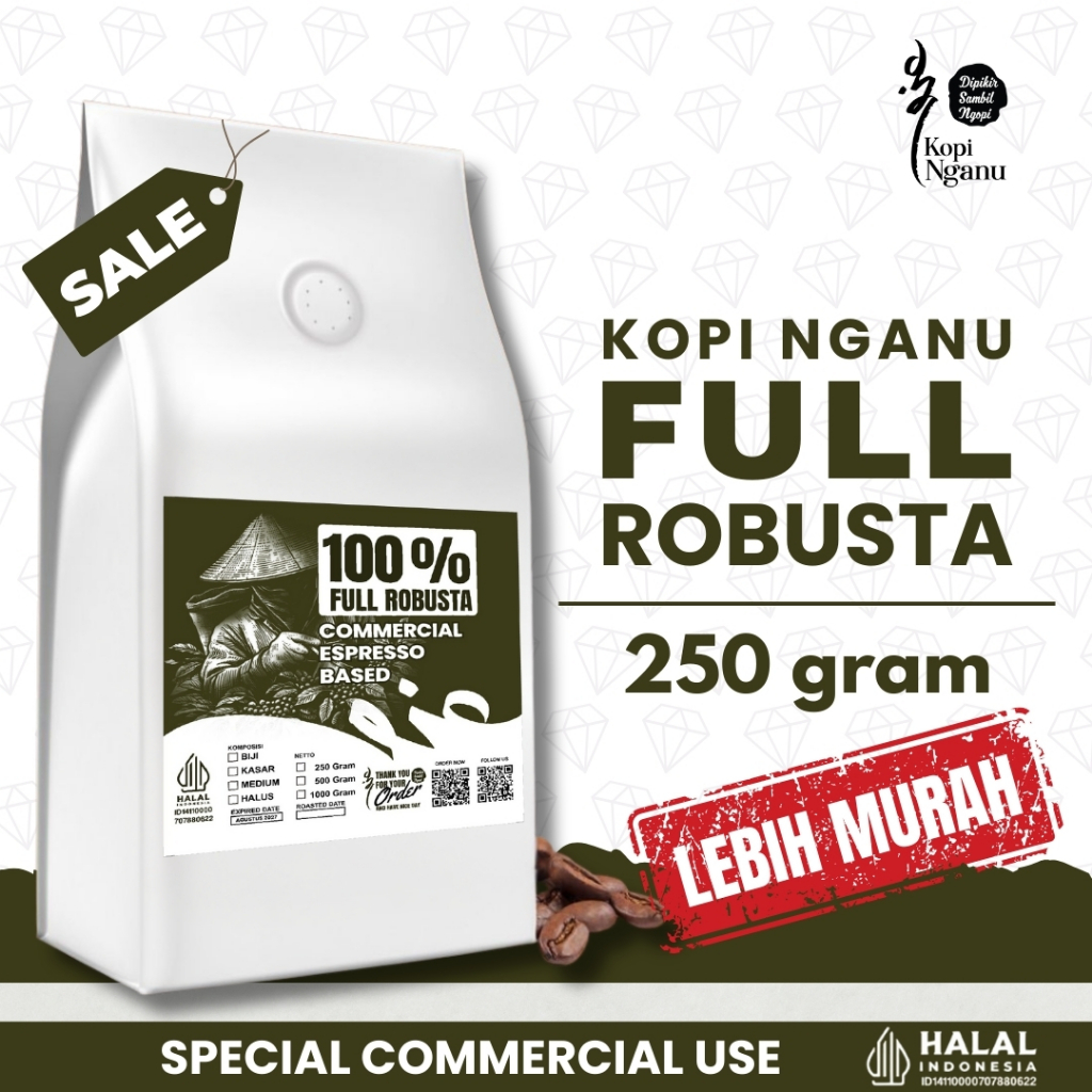 

Kopi Robusta Komersial 250 g Murah Biji & Bubuk Coffee Espresso & Tubruk