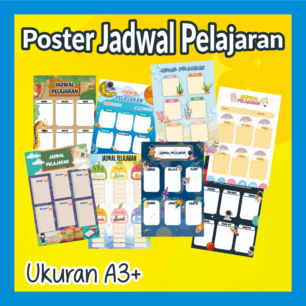 

Jadwal Pelajaran Anak Tema Animasi Lucu Ukuran A3+ | Desain Full Color Artpaper Tebal 260gsm Murah