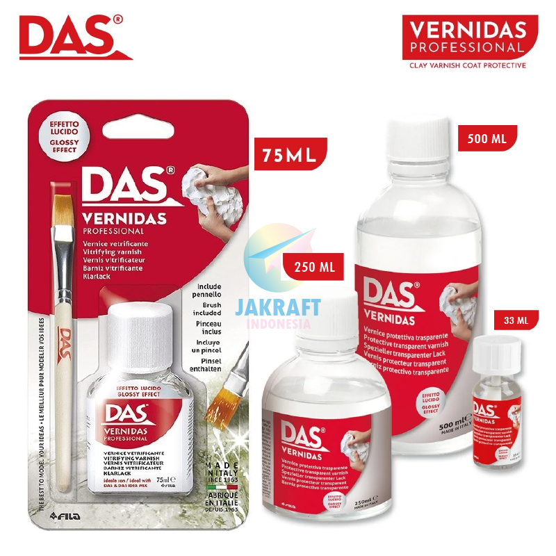

(1 Pcs) Cat Pernis Vernis Bening Clear DAS Vernidas 33 ml / 75 ml + Brush / 250 ml / 500 ml Segala Permukaan Kering Modelling Clay Drying Air Tanah Liat Instant Dry Tanpa Panggang Kayu Batu Keramik Telur Kaca