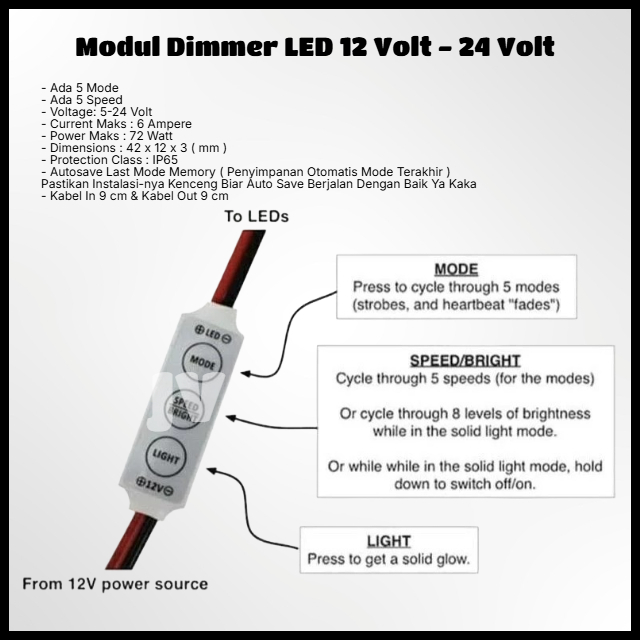 Modul Dimmer LED 12 Volt - 24 Volt Modul Strobo Lampu Kedip Led
