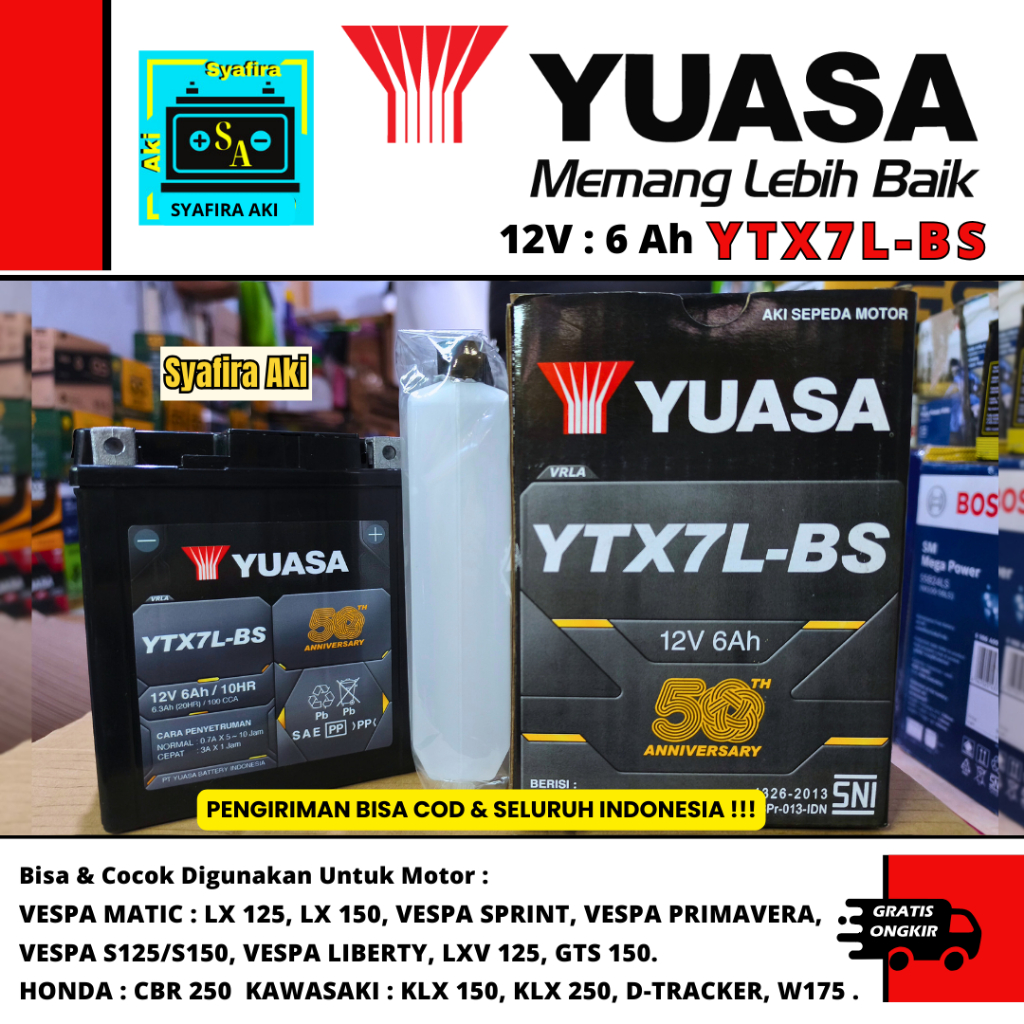 AKI MOTOR VESPA LXV 150, PRIMAVERA, LIBERTY, SPRINT YTX7L-BS YUASA MF