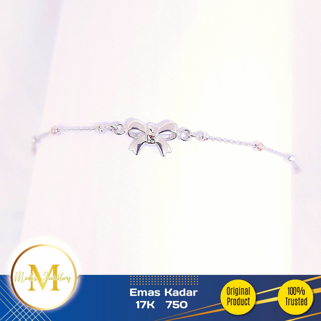 MODIS JEWELLERY - Gelang Pita Jedar Putih - Emas 17k  750