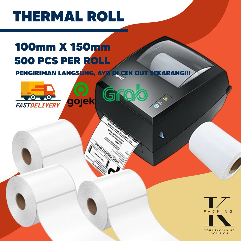 

Kertas Thermal 100mm x 150mm isi 500pcs per roll - A6 Roll Thermal Label Sticker Berkualitas