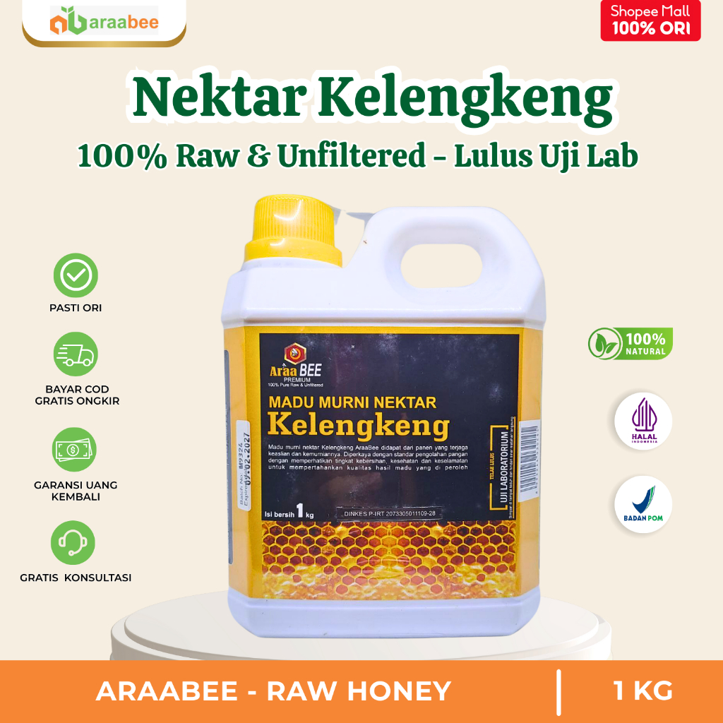 

ARAABEE Madu Murni Nektar Kelengkeng 1kg Asli 100% Tanpa Campuran RAW Honey Unfiltered Original
