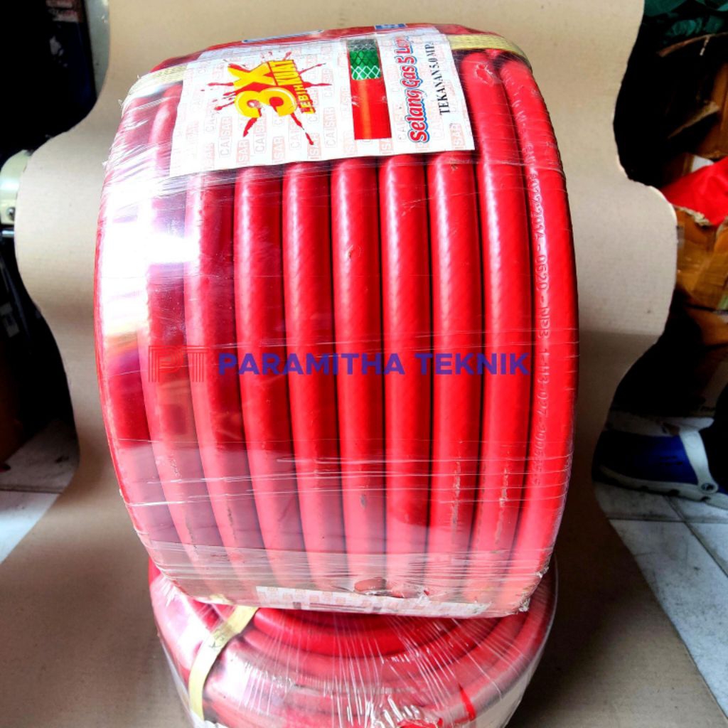 Ecer selang gas kompor masak 5 lapis SNI meteran eceran / selang gas LPG merah Caisar
