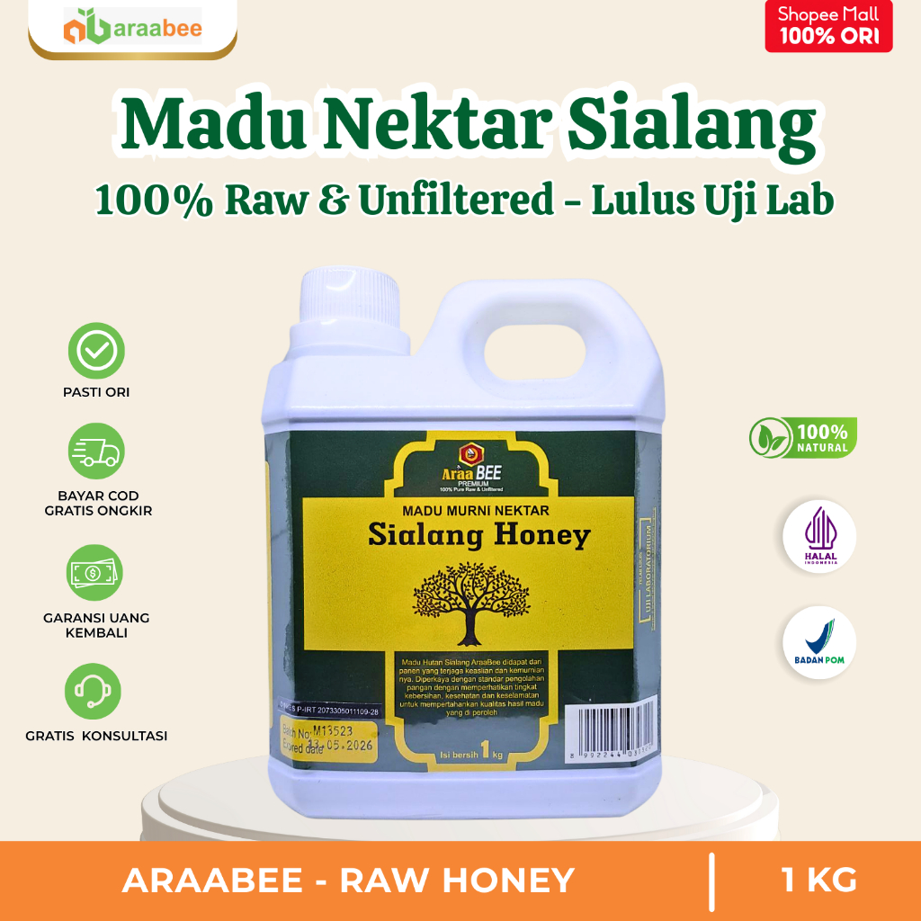 

ARAABEE Madu Murni Nektar Sialang 1kg Asli 100% RAW Honey Unfiltered Tanpa Campuran