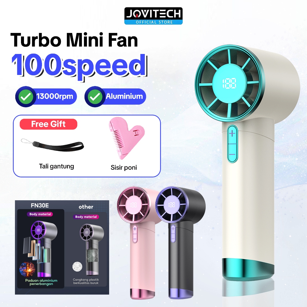 (FREE GIFT CONTAINER BOX ) Jovitech FN30E 100 Gear Wind Kipas Angin Mini Portable High-Speed Mini Ki