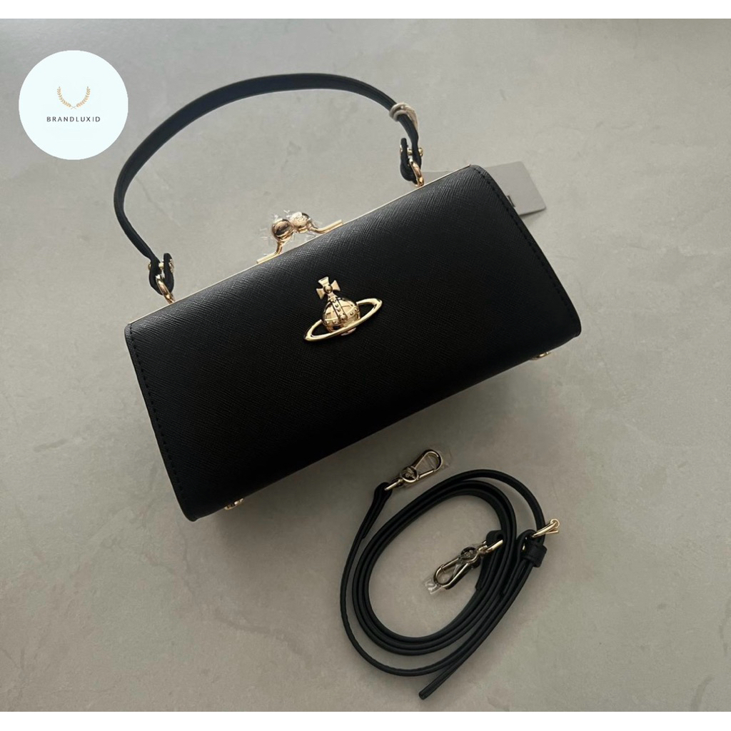 Vivienne westwood doll frame clutch bag in black leather ghw