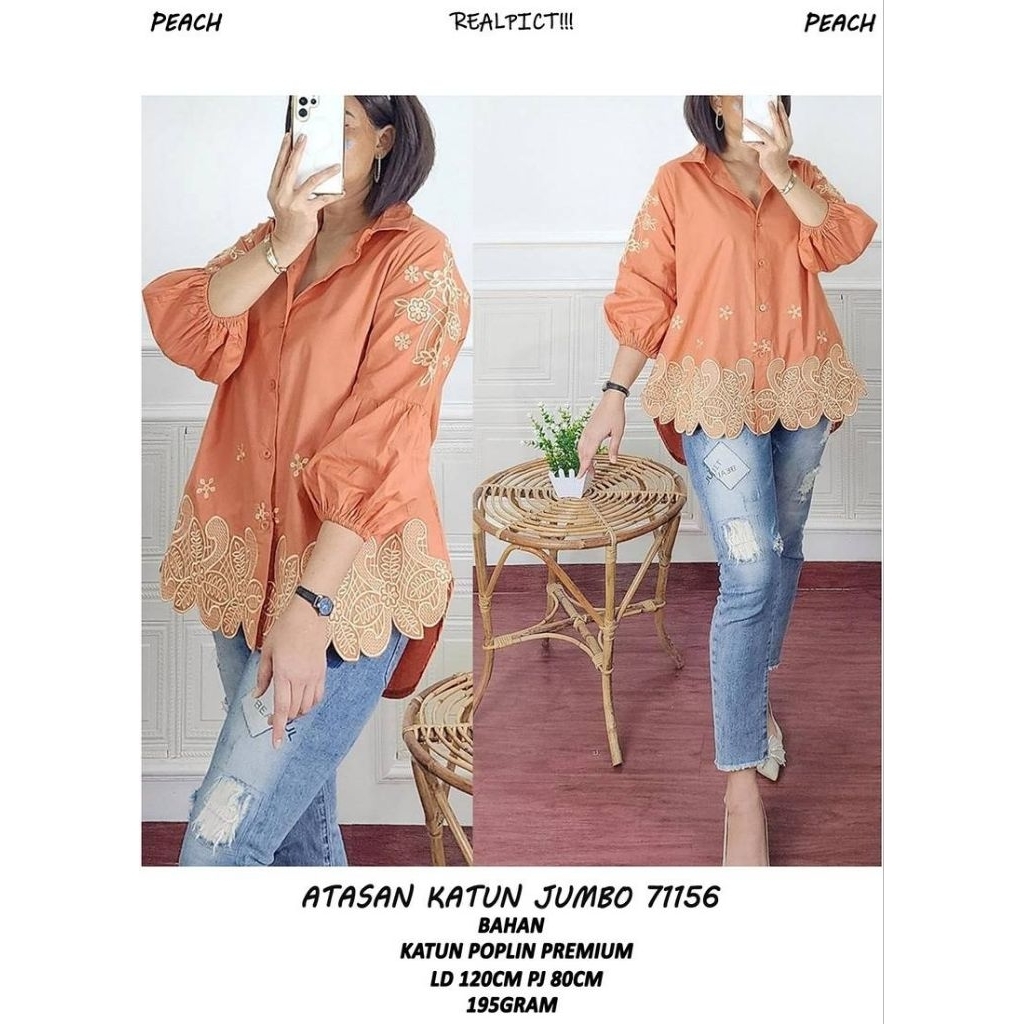 KC 71156 ATASAN KATUN JUMBO LD 120CM IMPORT / KEMEJA JUMBO WANITA / READY / REALPICT