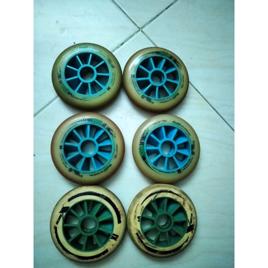 roda 110mm (6pcs)  inline skate (bekas) campur blue magic and white XI