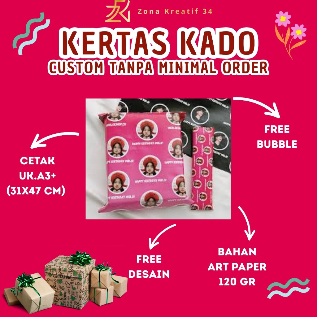 

Kertas Kado Custom / Bungkus Kado Wajah Foto Nama Tanpa Minimal Order