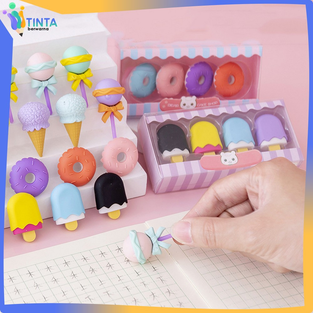 

Alat Tulis Penghapus Lucu Isi 4pcs Karakter Donat Eraser Ice Cream Penghapus Pensil Set 4IN1 Motif Lolipop Tinta Berwarna A53