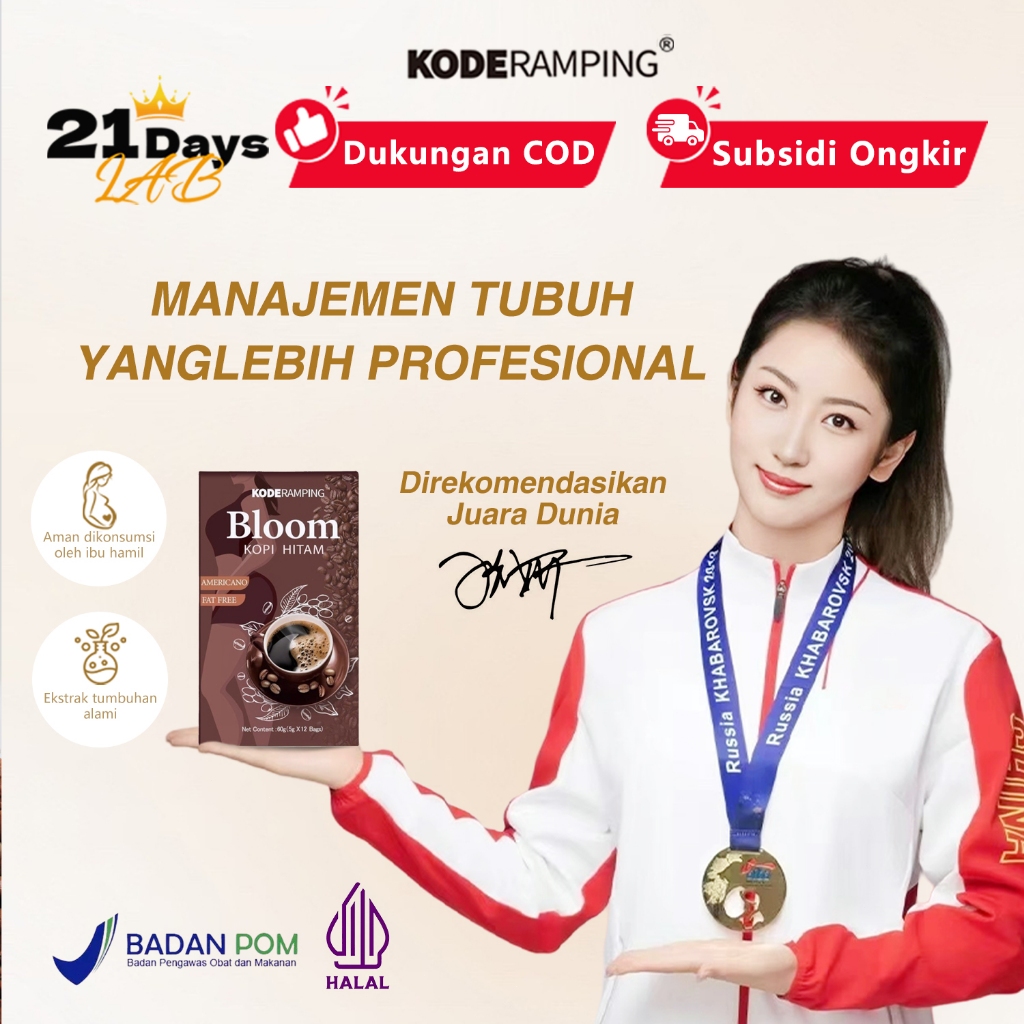 

KODERAMPING 21Days Coffee Americano-Bloom Kopi Hitam Arabika(12Sachet/Box) Halal