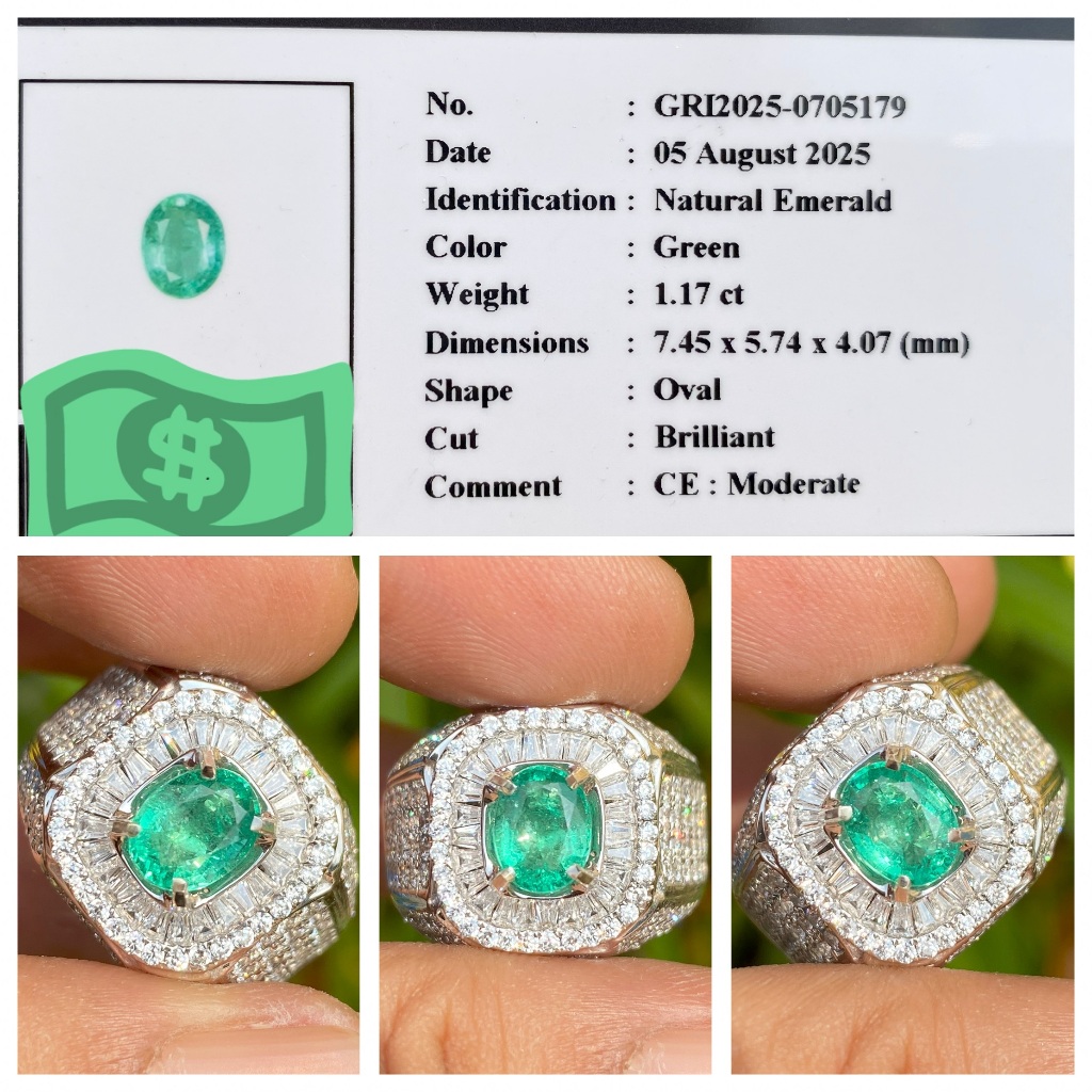 Natural 1.17ct emerald beryl moderate top luster memo gri