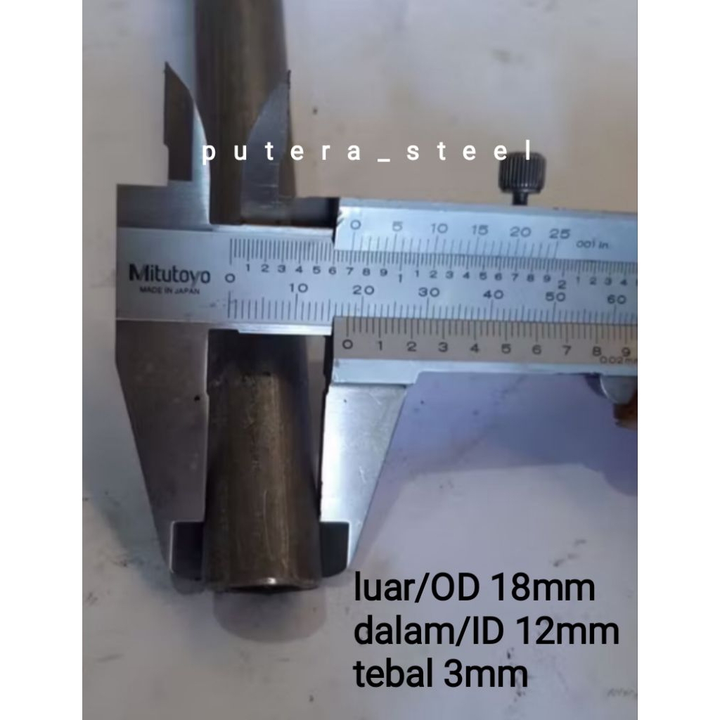 pipa besi seamles luar/OD 18mm dalam/ID 12mm tebal 3mm ukuran 10-100cm