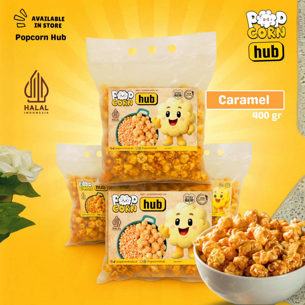 

Popcorn Hub Caramel 400gr | Popcorn Manis Renyah Premium