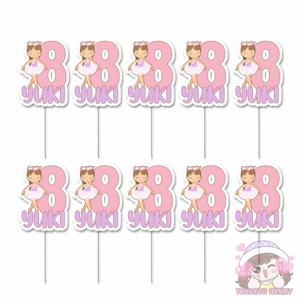 Topper Cake Hiasan Kue Ulang Tahun motif BALET BALERINA BALLERINA CUPCAKE NAMA + UMUR
